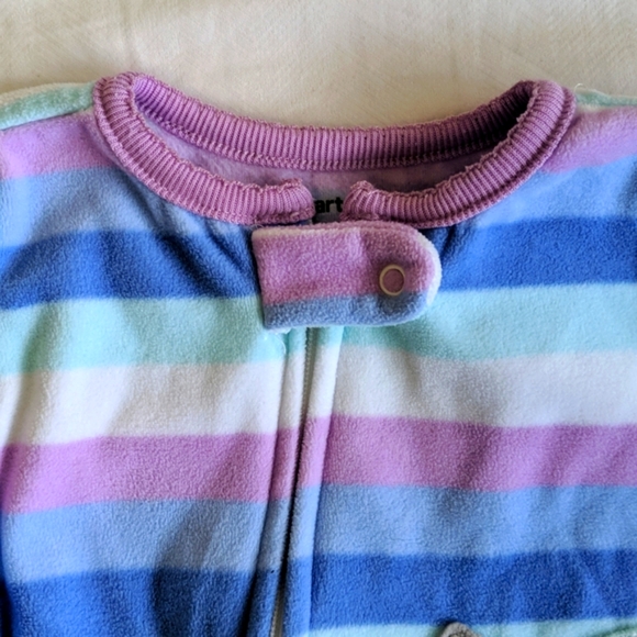 carter's striped fleece zipper footie sleeper pajamas 3 months baby girl - Picture 3 of 8